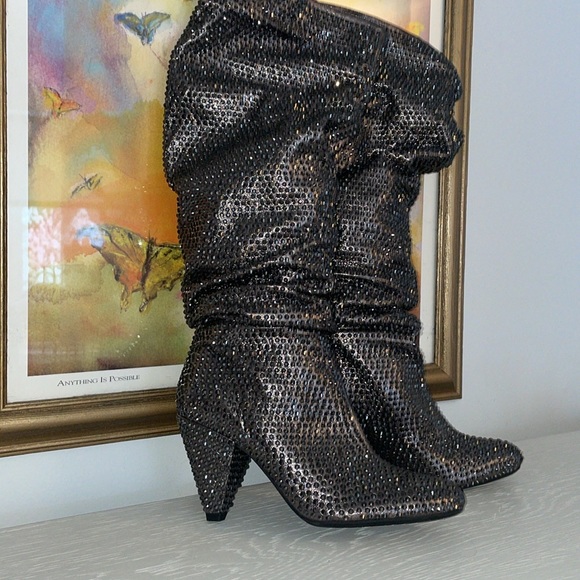 INC sparkle rhinestone silver heel boots size 6.5 - Picture 3 of 7